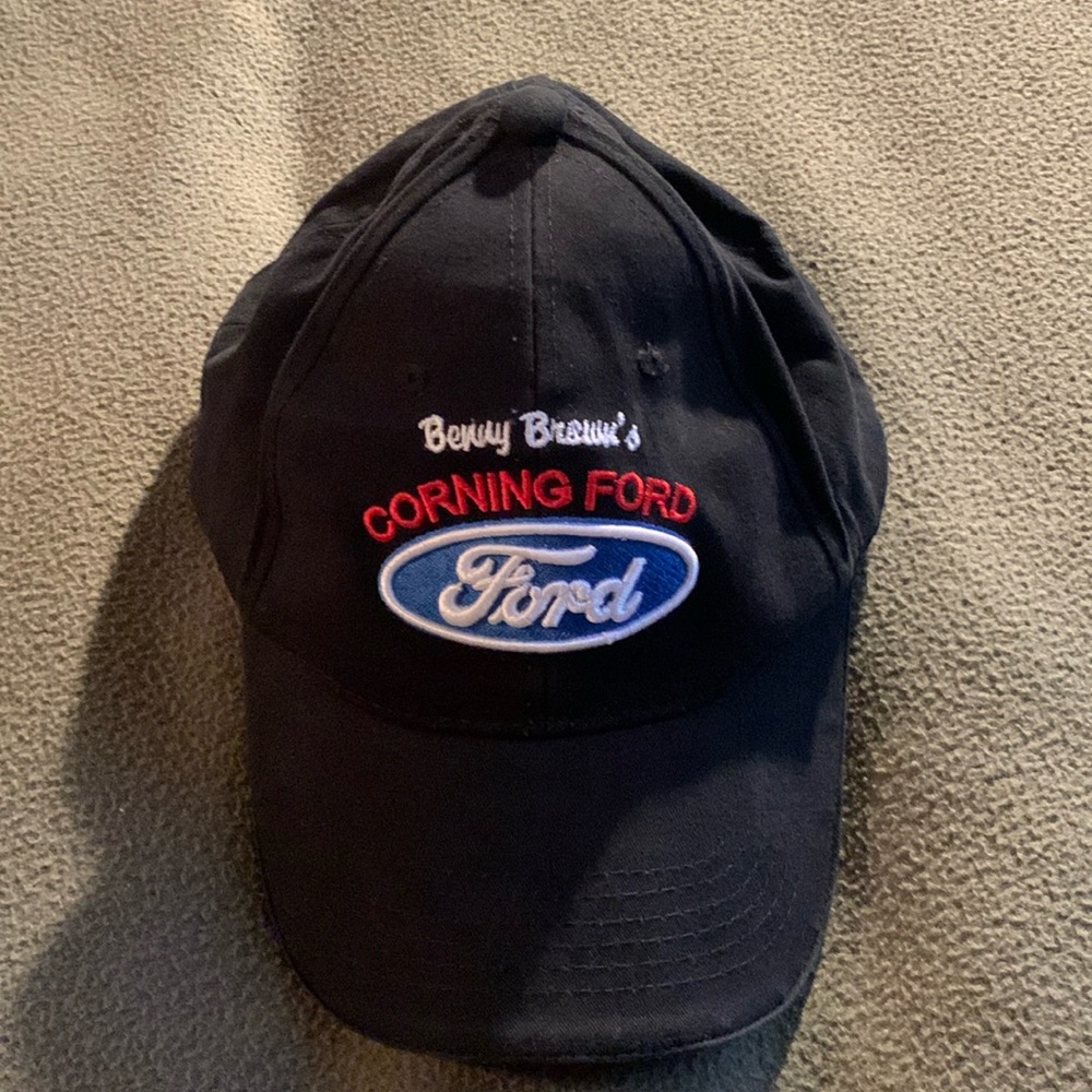 Benny Brown’s Corning Ford black hat. Adjustable hook & loop strap in back.